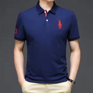 Men's Short Sleeve Cotton Polo Shirts - Casual, Collared, Comfortable in Blue